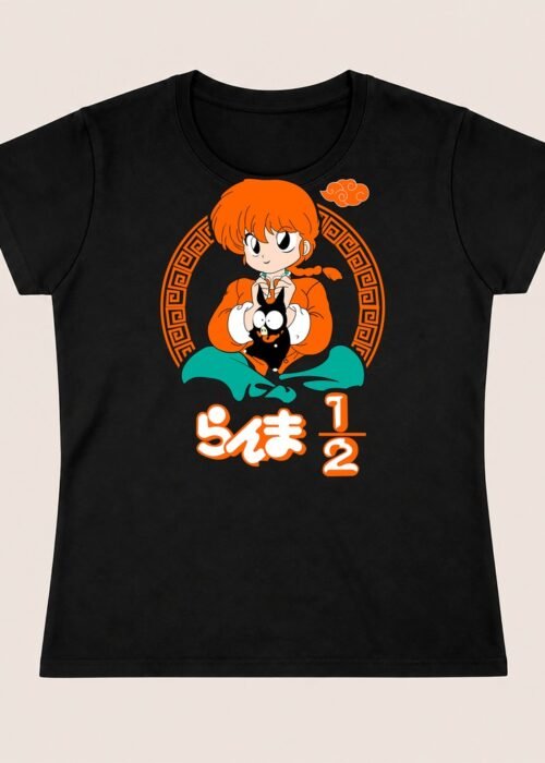 Remera de mangas cortas para mujer de Ranma (chica) y P-chan de Ranma 1/2